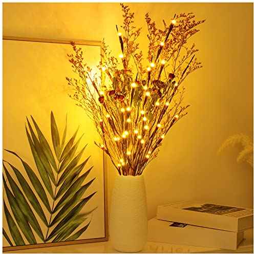 KXCOFTXI 1PCS Lighted Twigs, Lighted Branches with 20 Bright Bulbs, Prelit Branches, Lighteds Tree Branche for Indoor, Lights Battery Operated for Home Romantic Decoration, 30 Inch (Warm Yellow)