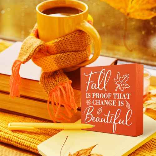 Rustic Fall Decor Fall is Proof That Change is Beautiful Wooden Box Sign Thanksgiving Decorations Farmhouse Autumn Desk Decor Autumn Leaves Wood Sign for Home Office Shelf Tiered Tray Centerpiece