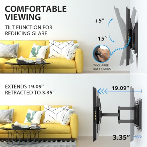 42-97 Inch Full Motion TV Wall Mount - Sliding Stud, Tilt, Swivel for Large Flat Screen TVs