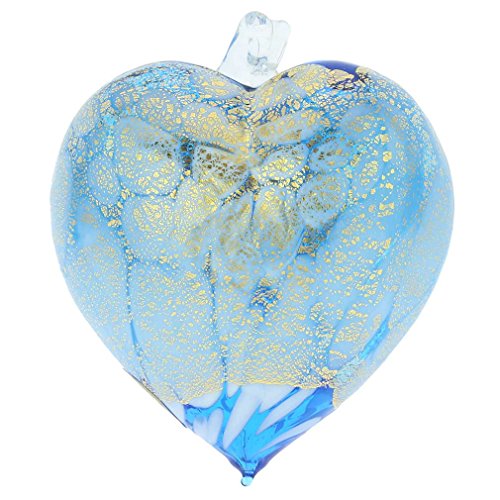 Murano Glass Heart Christmas Ornament with Gold Leaf - Handmade Venice Holiday Decor