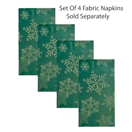 Newbridge Christmas Snowflake Fabric Napkins Set of 4 Hunter/Gold 17x17" Square