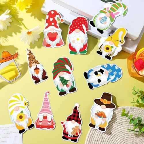 Hoteam 30 Pcs Holiday Magnets Seasonal Gnome Refrigerator Magnets Fall Halloween Thanksgiving Christmas Winter Car Magnetic Decorations for Kitchen Fridge Garage Locker Dishwasher