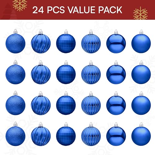 Joiedomi Blue 24 Pcs Christmas Ball Ornaments Set 2.36" Shatterproof Decorations