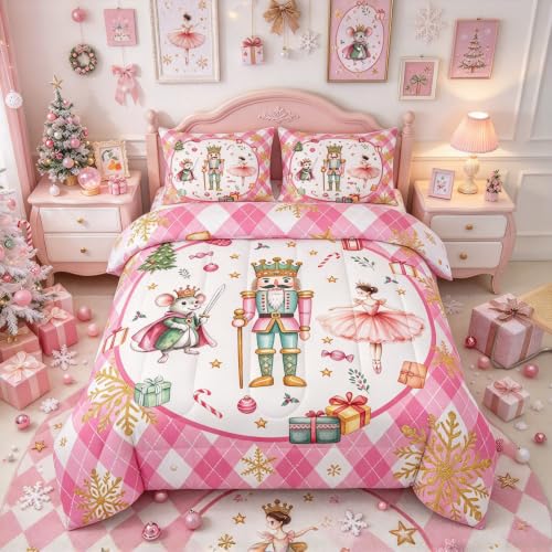King Size Nutcracker Comforter Set by Erosebridal – Pink Gold 3D Printed Bedding