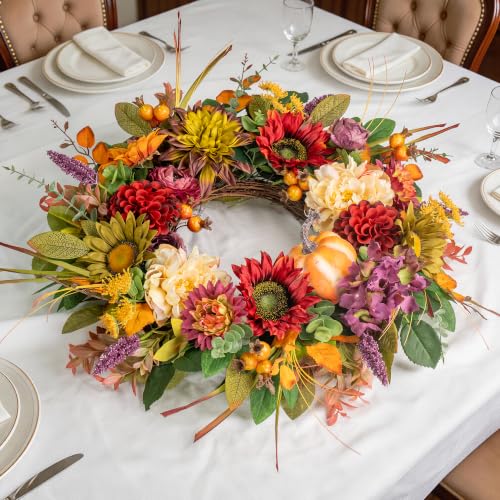 24 Inch Fall Wreath for Front Door Autumn Harvest Decor NaturalWre