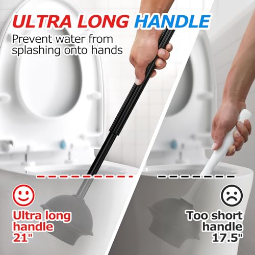 Black 3-Pack 2-in-1 Toilet Brush and Plunger Set with Extended Handle