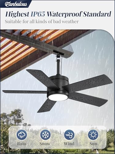 Black 42-Inch Outdoor Ceiling Fan with Light Waterproof IP65 & Remote
