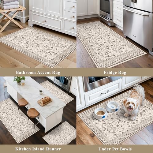 3-Piece Kitchen Rugs Set for Floor, Washable Non-Slip Farmhouse Mats