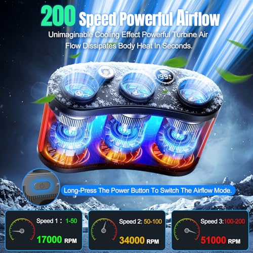 Portable Waist Fan with 25000mAh Battery & 199 Speeds, Black - Hands-Free Cooling