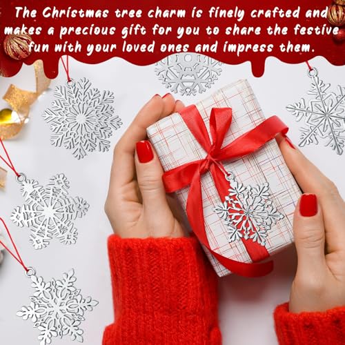 Threehoney 6 Pcs Metal Snowflake Ornaments for Christmas Tree Decor - Pewter Holiday Decorations