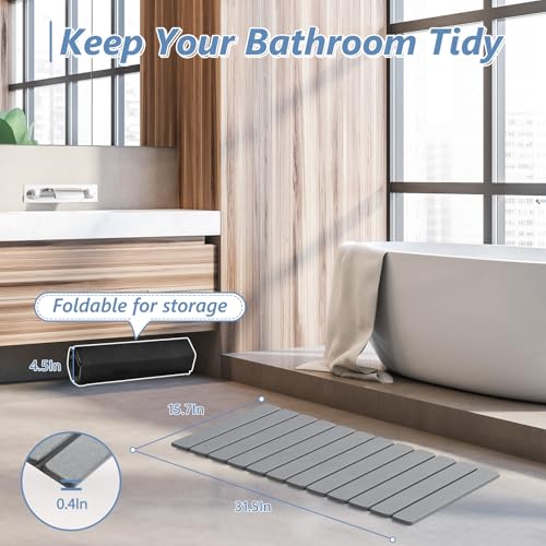AWW Foldable Diatomaceous Stone Bath Mat - Non-Slip, Quick-Dry, Grey, 31.5" x 15.7" (12 Fold)