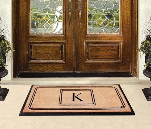 Monogrammed Coir Doormat Outdoor Entrance - Heavy Duty, Low Profile, Anti-Shed, Easy to Clean - Variation K