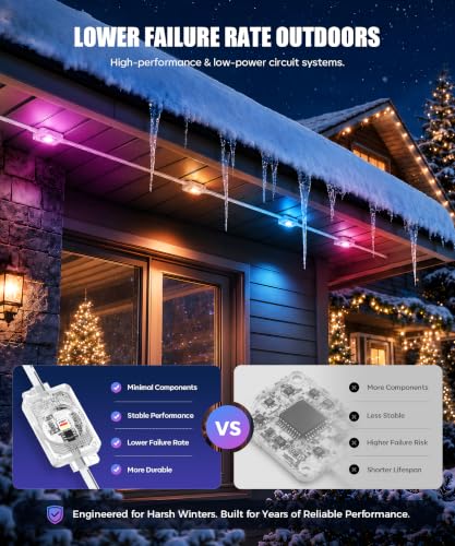 50FT RGBIC Outdoor Smart Christmas & Holiday String Lights - Waterproof, App & Voice Control