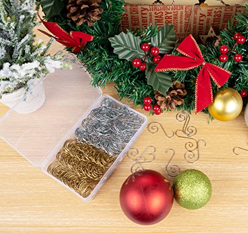 ilauke 120Pcs Ornament Hooks for Christmas Tree – 60 Silver & 60 Gold S-Shaped Hangers with Storage Box