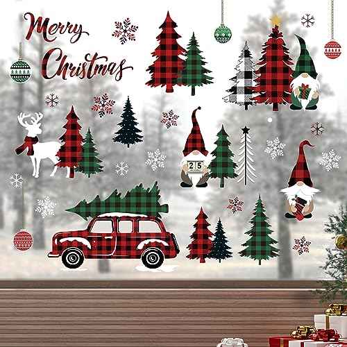 decalmile Christmas Window Clings Reusable Christmas Tree Window Decals Glass Mirror Holiday Party Decoration