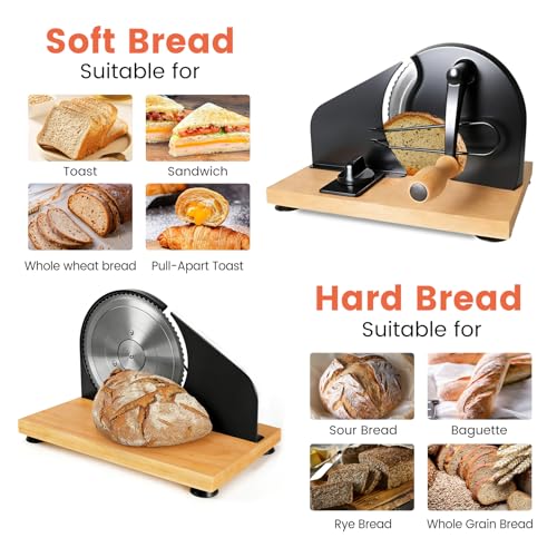Bread Slicer for Sourdough & Sandwich Bread - Adjustable Thickness, Stainless Steel Blade, Hand Crank, Suction Base - Black