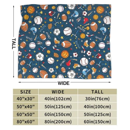 Yomko Sport Theme Throw Blanket - Baseball, Football & Basketball Design 80x60 Inch Gift for Men Women Kids