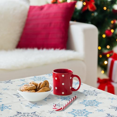 Hosuly Christmas Plastic Tablecloth Roll Disposable White Snowflake