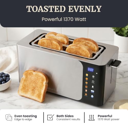 Elite Gourmet SmartToast Digital 4-Slice Toaster - Gloss Black, 1370W, Extra-Wide Slots