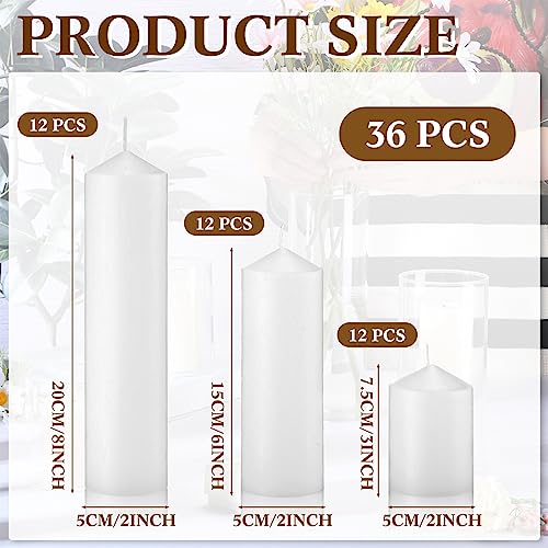 White Unscented Pillar Candles Bulk Set - 36 Pack in 3 Sizes by MTLEE