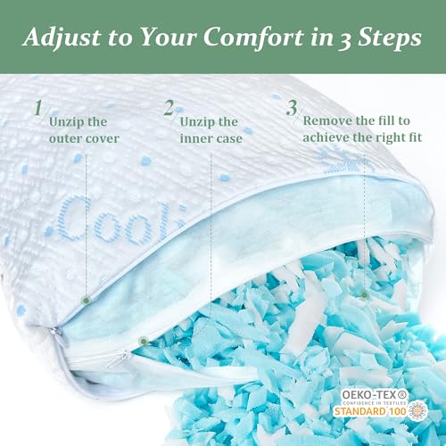 Dreamood Blue Cooling Shredded Memory Foam Body Pillow with Removable Cover