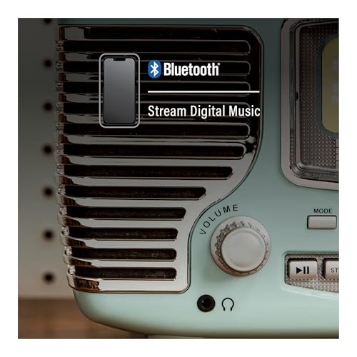 Crosley Corsair Radio CD Player with Bluetooth - Aqua Blue, AM/FM, Alarm Clock