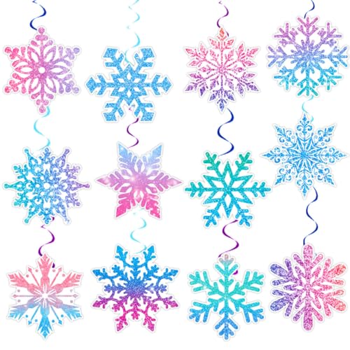 12 Pcs Christmas Snowflake Spiral Hanging Decorations Winter Party Wall & Ceiling Decor