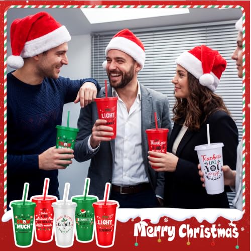 Vesici 24pcs Christmas Teacher Appreciation Gift Cups Set with Straws & Lids