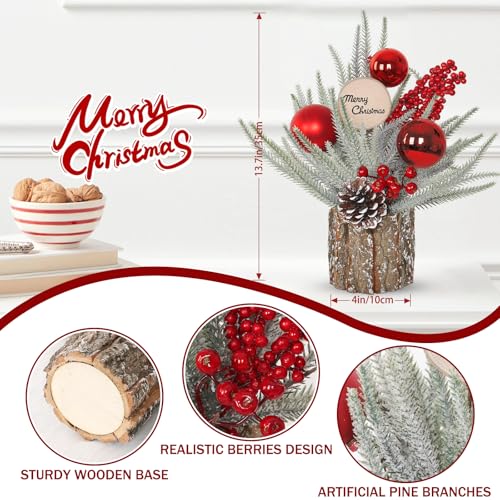 Demiuko Mini Christmas Tree with Ball Decoration, Tabletop Holiday Centerpiece