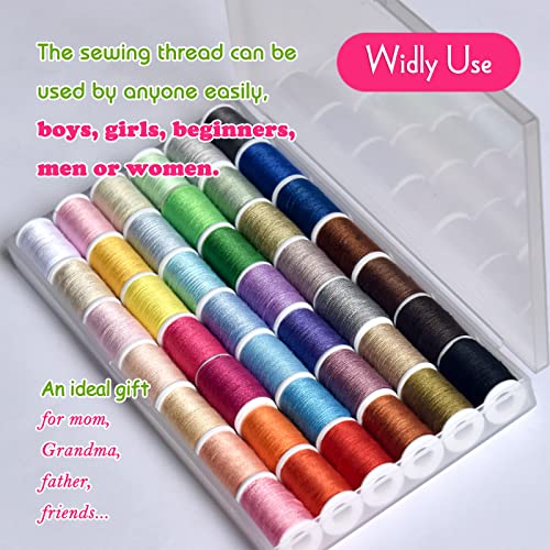 LE PAON 42 Colors All-Purpose Sewing Thread Set with 9 Needles & 2 Threaders – Rainbow Polyester Kit for Hand & Machine Sewing (Variation: 42 Colors)