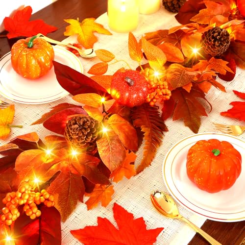 9ft Fall Garland with Lights & Timer for Mantle Decor