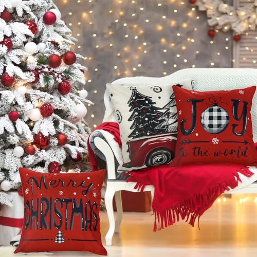 DIYDEC 4pcs Christmas Pillow Covers 20x20 Inch Red Holiday Decorative Pillowcases