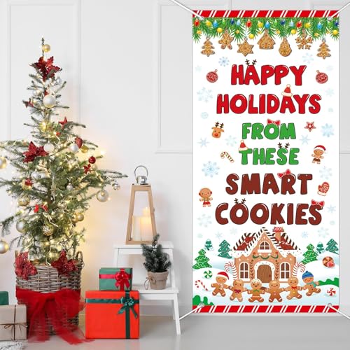 Christmas Gingerbread Door Cover Banner for Classroom, 79 x 35 in with Rope