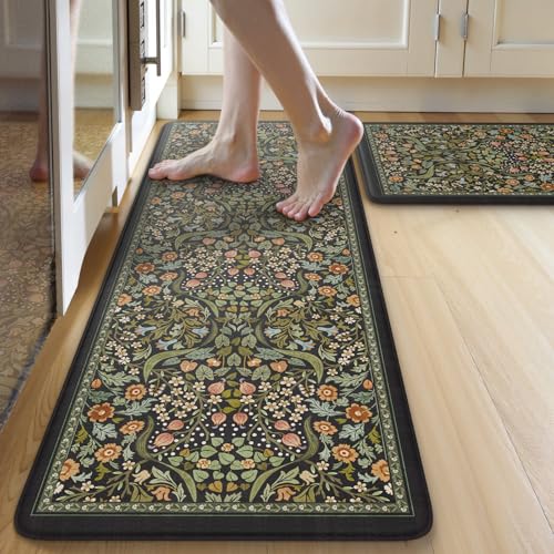 Collive Black Non-Slip Washable Kitchen Floor Mats Set of 2, 17.3x47 & 17.3x29 inches