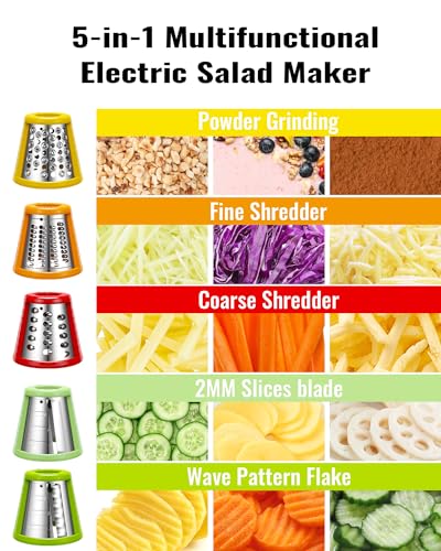 TWOMEOW 5-in-1 Electric Cheese Grater & Salad Maker - Multi-Functional Kitchen Slicer