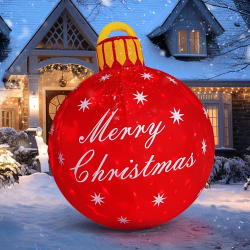 4FT Inflatable Christmas Ball Yard Decor with LED Lights, Water-Resistant