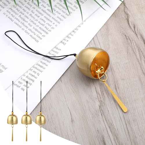 3Pcs Small Gold Plated Hanging Bells for Door Knob Window Home Pendant Wind Chime Camping Tent Fengshui Bell for Good Luck Wealth and Safe Window for DIY Christmas Tree Home Garden Hanging Decoration
