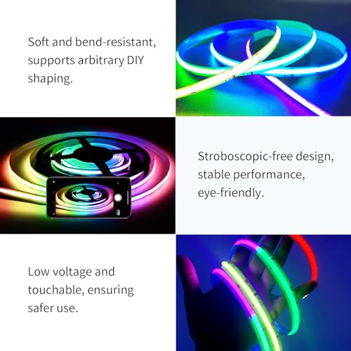 RGBIC 40FT Smart COB LED Strip Lights Color Flowing Light with App & Remote - Music Sync, Vivid Colors