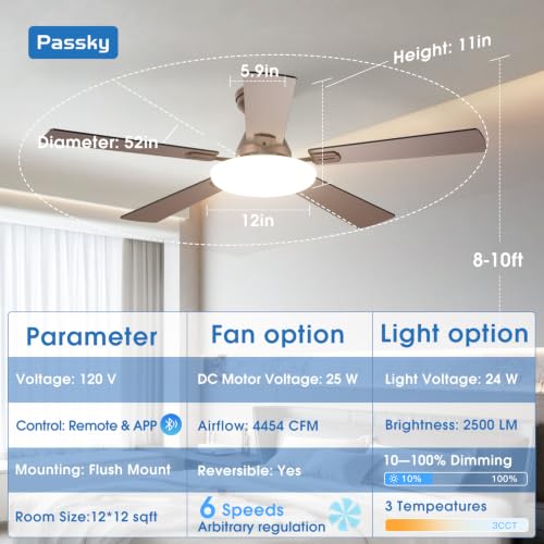 Brown 52-Inch Low Profile Ceiling Fan with Lights and Remote Control