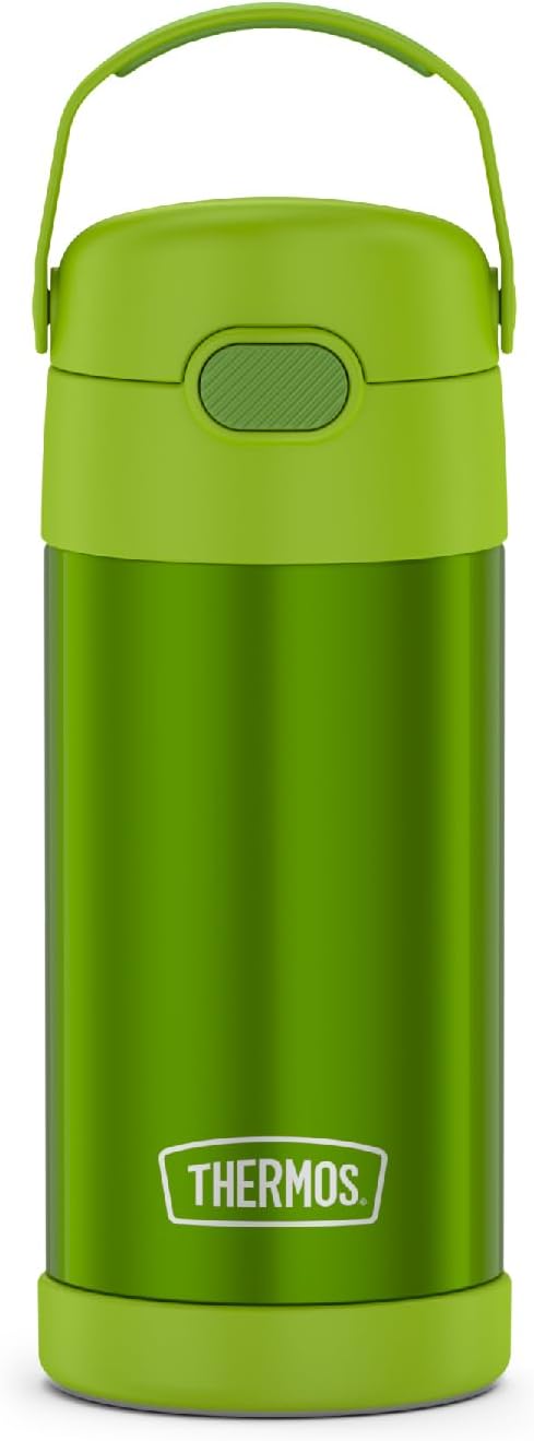 THERMOS FUNTAINER Water Bottle - 12 Ounce Kids Stainless Steel Vacuum Insulated with Straw - Lime