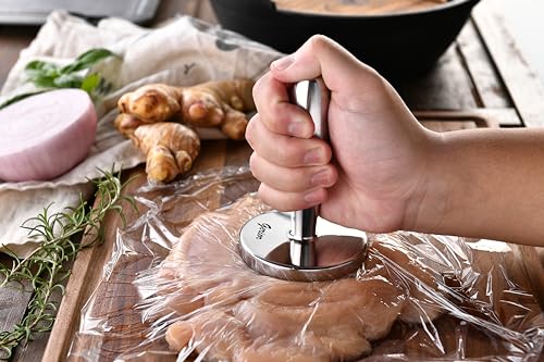 Stainless Steel Meat Pounder & Tenderizer - Heavy Duty Chicken Flattener Tool