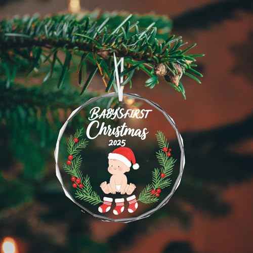 Baby's First Christmas Ornament 2025 Boy - Shatterproof Glass Christmas Tree Decorations for Baby Girl & Boy-New Parents