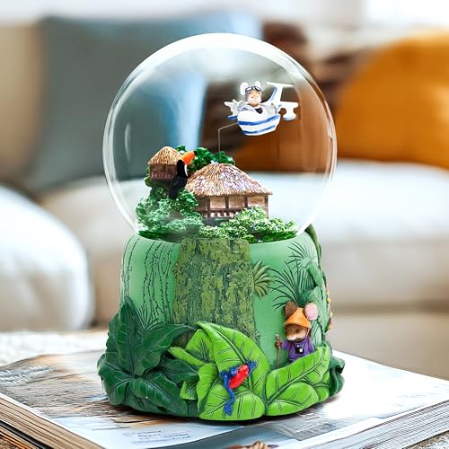 Rainforest Exploration Snow Globe with Moving Airplane & Music - Mouse Adventure Theme