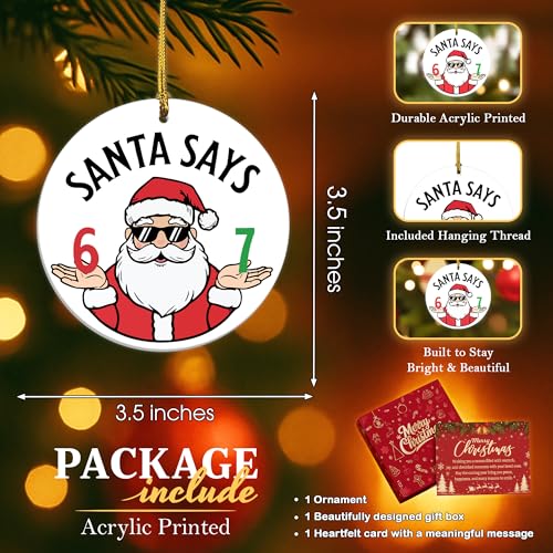 Emotional Uplifting Santa Says 67 Meme Christmas Ornament - Funny Holiday Decor
