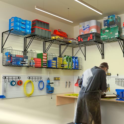 Heavy Duty Garage Wall Shelves with Wire Baskets - Metal Variation