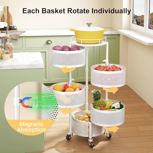 SNTD 5-Tier Rotating Fruit and Vegetable Basket Stand - White