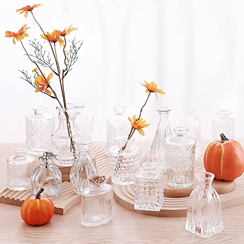 Clear Glass Bud Vase Set of 32 - Small Vintage Flower Vases for Centerpieces