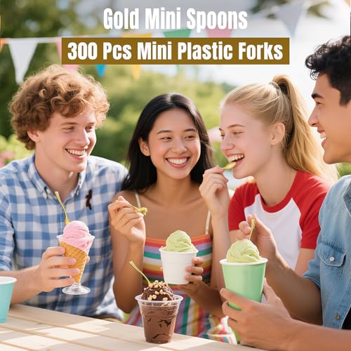 Mini Gold Plastic Spoons 300PCS - Disposable Dessert & Appetizer Spoons