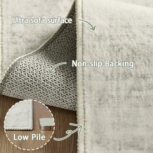 Ivory Washable Area Rug 8x10 for Living Room - Non-Slip Boho Style