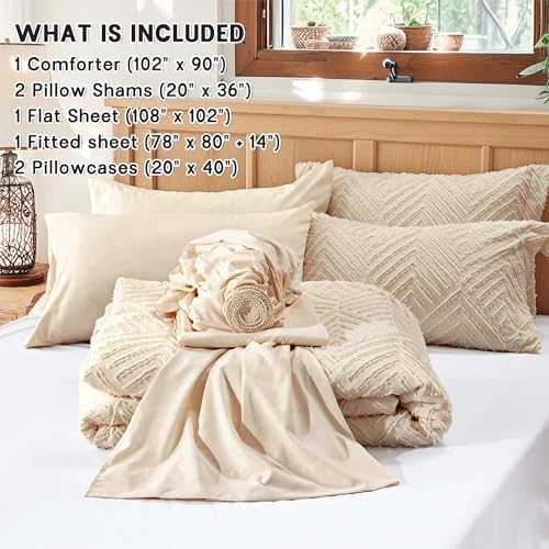 King Size Comforter Set 7 Piece Beige Bed in a Bag - King Variation